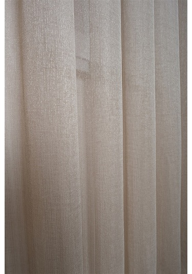 Damla Keten Görünümlü Leno Tül Perde Pilesiz Bej