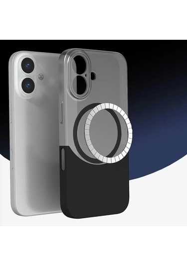 İphone Uyumlu 16 Kılıf Magsafe Şarj Kartlıklı Mıknatıslı Duble 1.7mm Kapak Kart Bölmeli Lacivert Siya