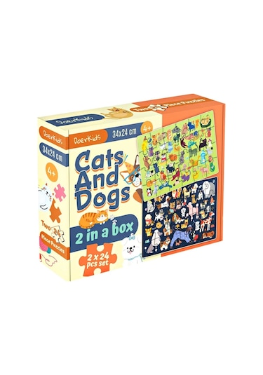 Doerkids Kediler Ve Köpekler 2'Li Puzzle 2 X 24 Parça