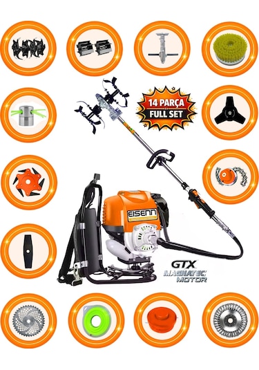 Eısenn German BP 454 Sırt Tipi 14 Parça Set Ot Çim Biçme Tırpanı+Toprak Eşeleme + Akrobat Çapa +Çelik Fırça
