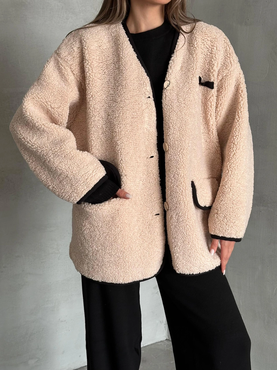 Taş Oakland Şerit Detaylı Bürümcük Ceket Taş