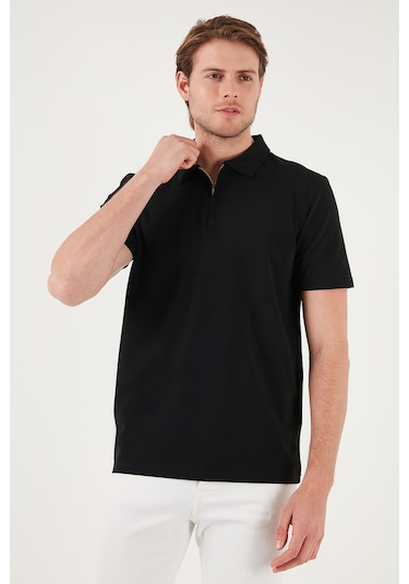 Buratti Pamuklu Regular Fit Yarım Fermuarlı Erkek Polo Yaka T Shirt 5902972 Siyah