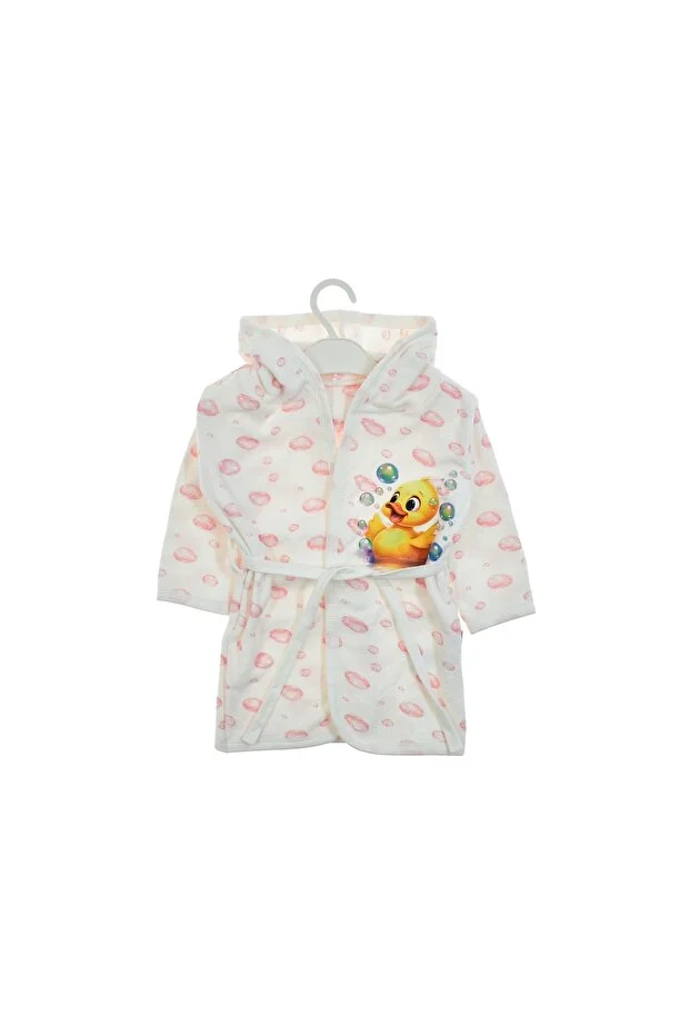 Damla Desen Ördek Baskılı Kız Bebek Bornoz Açık Pembe