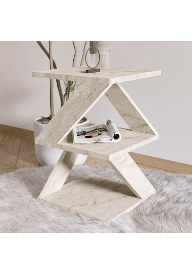 Albeni Yan Sehpa Ahşap Siyah - Bej Bej