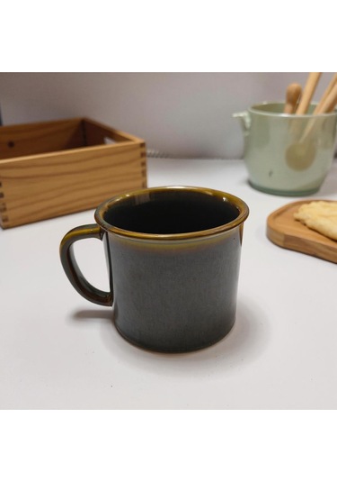 El Yapımı Seramik Kupa Organik Boya Haki