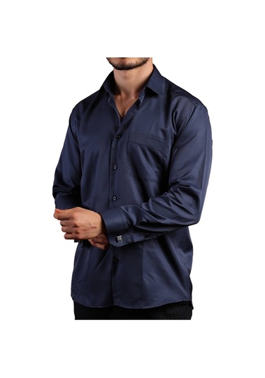 Lacivert Büyük Beden Rahat Kesim Micro Kumaş Kol Düğmeli Regular Fit Erkek Gömlek - 190-12 001
