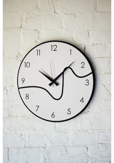 Dekoratif Yeni Modern Caph Beyaz - Siyah Ahşap Duvar Saati 48cm Siyah - Beyaz
