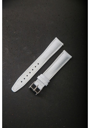 Hakiki Deri 18mm Akıllı Pimli Saat Kordonu Beyaz - Gri