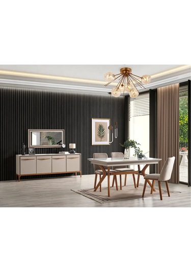 Elra Yemek Odası Takımı Yemek Masası + 4 Adet Sandalye Beyaz