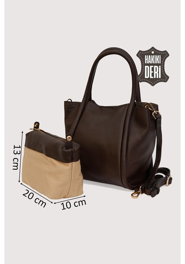 Hakiki Deri Kadın Organizerlı El Çantası Kahverengi Smr9206-2 Kahverengi