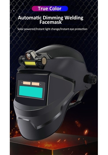 Vkemall Güneş Enerjili Otomatik Değişen 9-13 Seviye Işık Filtresi Gerçek Renk Weldmaske + Fener + 20 Koruyucu Cam