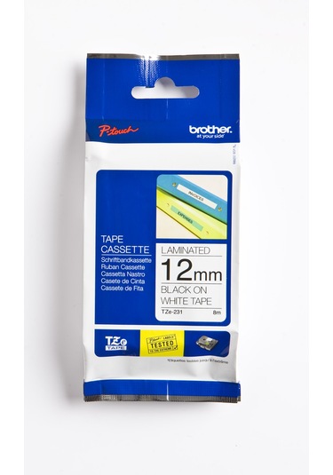 BROTHER P-TOUCH TZE-231 TZE-TAPE 12MM BEYAZ ÜZERİNE SİYAH LAMİNAS