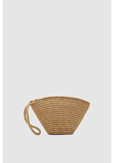 Shule Bags Rome Handmade Hasır Clutch Çanta Vizon Vizon