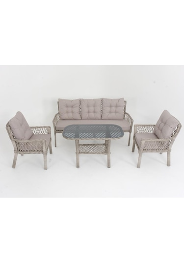 Fusion Üçlü Rattan Bahçe Oturma Grubu Rehome Gri