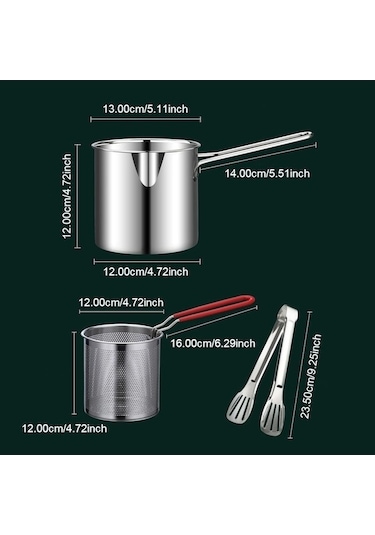 My Topped 304 Paslanmaz Çelik Süzgeçli Tava, Gıda Pot, Mutfak Fritöz Tava, Patates Kızartması, Tempura Gümüş