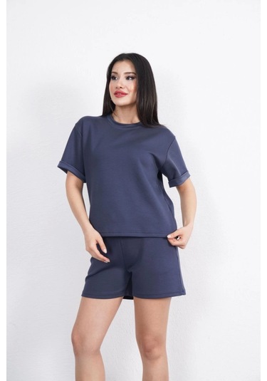 Osy Modal Yumuşak Dokulu Kumaş Bisiklet Yaka T-shirt Kısa Şort İkili Takım - Antrasit Antrasit Osy Modal Yumuşak Dokulu Kumaş Bisiklet Yaka T-shirt Kısa Şort İkili Takım - Antrasit Antrasit