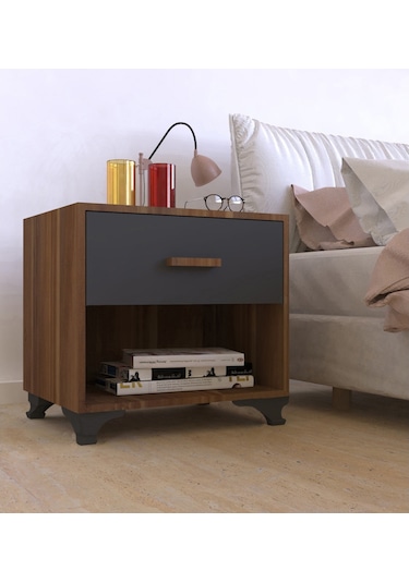 Gm 027 Ceviz Antrasit Gri Tek Çekmeceli   Komidin