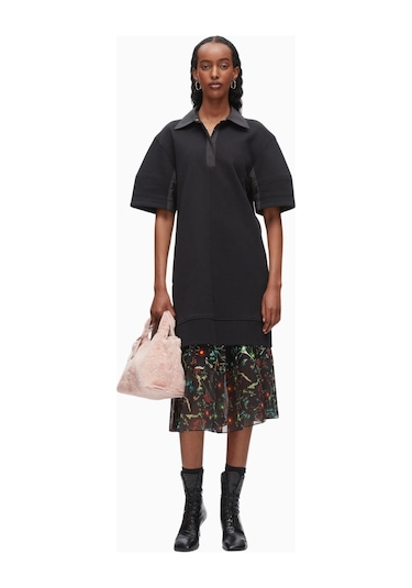 3.1 Phillip Lim Terry Polo Kadın Elbise, Fransız Havlu Kumaş Siyah