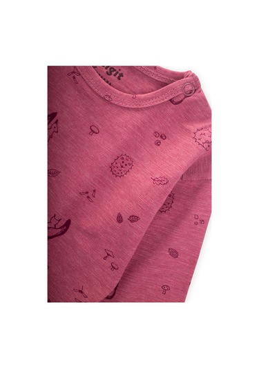 Uzun Kollu Desenli T-shırt 0-3 Yaş Mürdüm Mürdüm