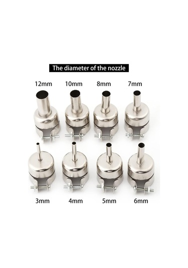 Yuntech01 8 Parça Paslanmaz Çelik Isı Hava Burunu Seti - 850/852/857/990 Sodelik İstasyonları İçin Uyumlu, 3-12 Mm Çaplı Tamir Aracı