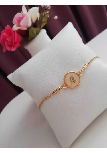 Altın Sedef Ayarlanabilir Kadın Gold Asansörlü A Harf Bileklik Renkli