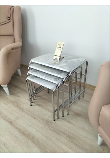 Evko Mobilya Buket Sehpa, 4'lü Zigon Sehpa, Dörtlü, Krom-grimerme