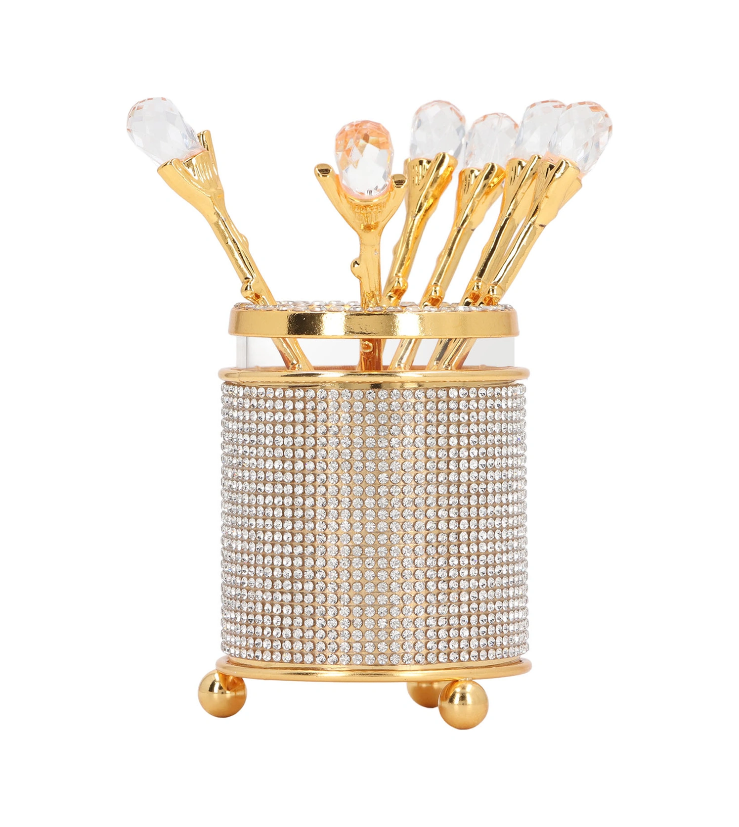 Wezone Altın Renkli 6 Adet Çay/kahve Kaşığı, Zirkonlu Cam Depolama Kova Seti - Dondurma, Tatlı, Şeker Karıştırma İçin Pratik Tabak Takımı Diğer