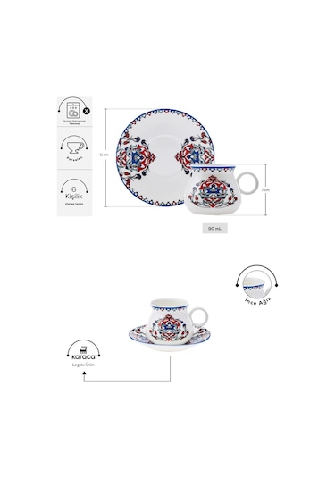 Karaca  Hattat 6 Kişilik Kahve Fincanı Takımı 90 ml