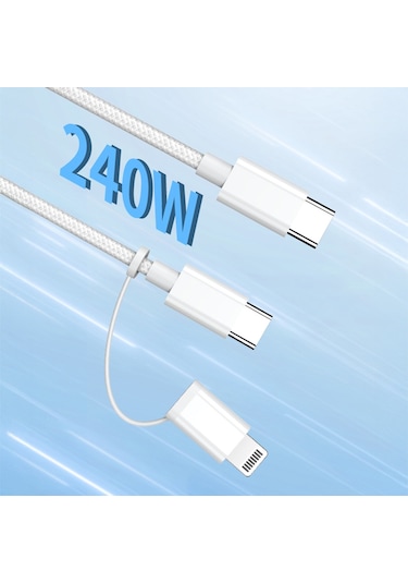 Micflip A22 2in1 Pd Type-c To Type-c + Lightning Mfı Sertifikalı Data Ve Şarj Kablosu 240w 1m Beyaz