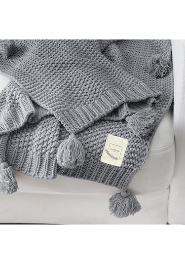 Coco Pirinç Örgü Ponponlu Triko Tv Battaniyesi Throw Koltuk Şalı (538861666)-130X170