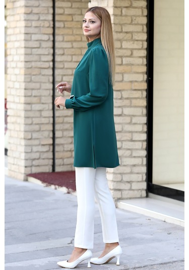 Işıltı Taş Detaylı Büyük Beden Tesettür Takım Zümrüt