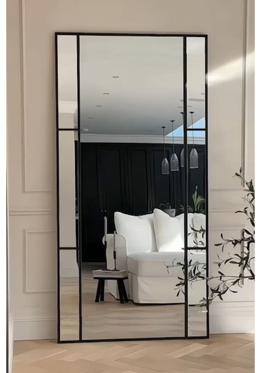 Siyah Metal Çerçeveli Modern Dekoratif Boy Aynası - 80x180 Cm Siyah