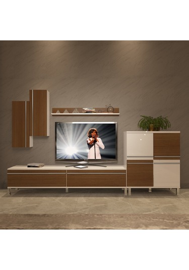 Decoraktiv Eko 6 Mdf Std Krom Ayaklı Tv Ünitesi Tv Sehpası Beyaz - Ceviz