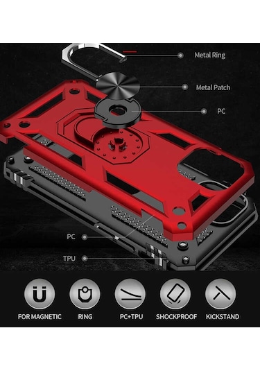 Apple Uyumlu iPhone 12 Manyetik Yüzüklü Tank Kılıf Vega Kapak