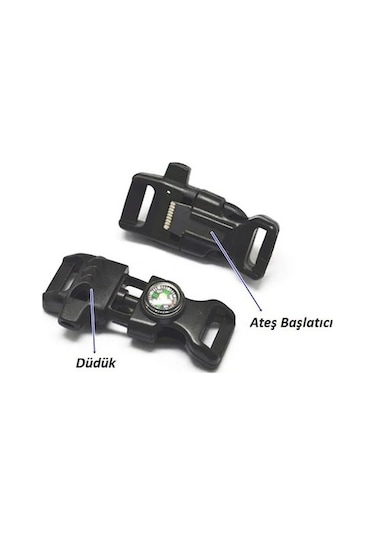 Paracord Klips Magnezyum Çubuk Düdüklü-Pusulalı Siyah