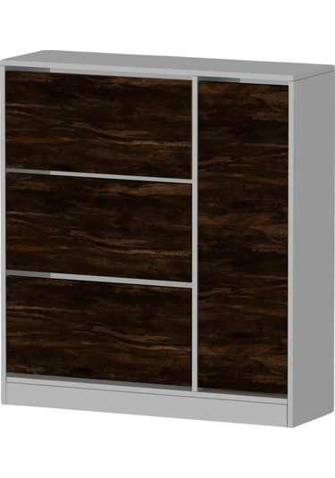 Milano 3 Kapaklı Kayar Raflı Dolaplı Ayakkabılık Mars Kahverengi