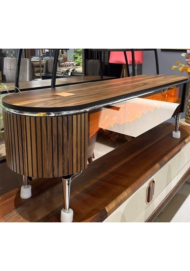 Desing Tv Sehpası 170cm Ceviz+gümüş