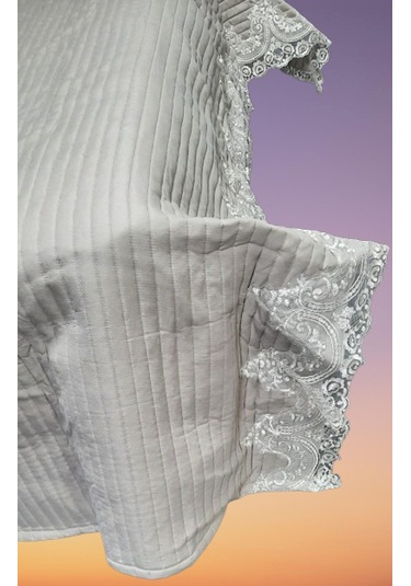 Yatak Örtüsü Zümrüt Çift Kişilik Dantelli Kapuçino %80 Pamuk El Yapım