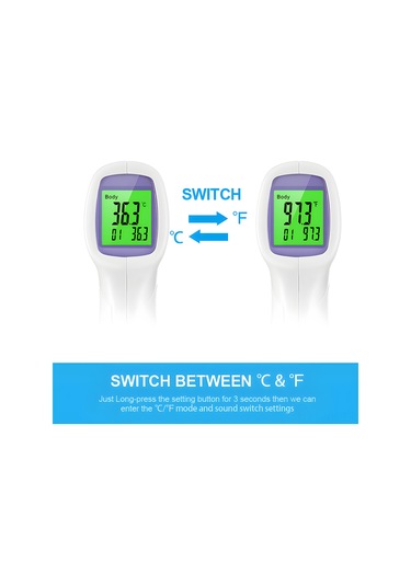 Vkemall Beyaz Dokunmadan Isı Ölçer - Lcd Ekranlı, Üç Renkli Arka Işık, 32 Veri Kaydı, Hızlı Ölçüm Pil Yok