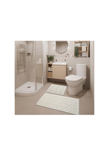 2 Li Bukle Banyo Takımı Banyo Tekstili/modern/doğal/sade/şık Kaymaz Taban -793 White1