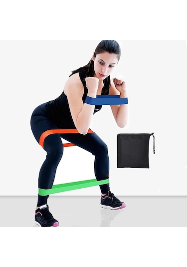 Çantalı 3 Lü Aerobik Lastiği Seti Pilates Squat Bandı Set