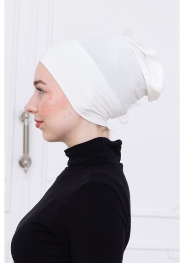 Pratik Boru Bone Ekru Geçmeli - Kaymaz Önü Dikişsiz Kadın Tesettür Hazır İç Bone Ekru