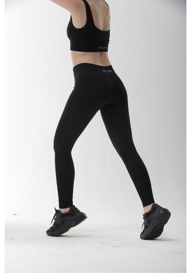 Seamless Siyah Normal Bel Fitted Basic Sporcu Tayt Takımı SiYAH