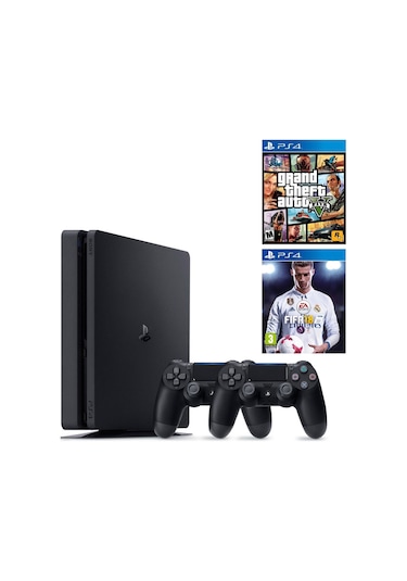 Sony Playstation 4 Slim 500 GB Oyun Konsolu + 2 Kol + Fifa 2018 + Gta 5 (İthalatçı Garantili)