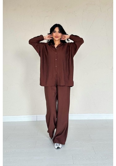 Munn Collection Kahverengi Alice Gömlek Ve Bol Kesim Pantolon Takım Kahverengi