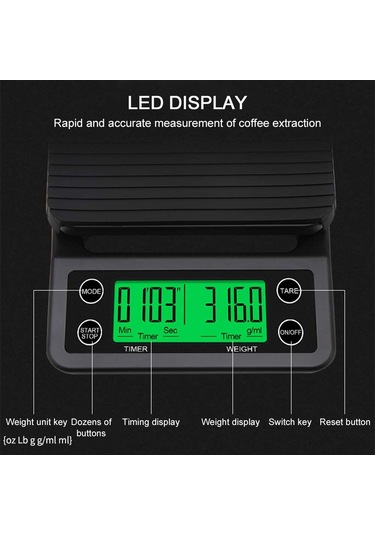 3 Kg Zaman Ayarlı Hassas Kahve Terazisi Tartı 0.1gr Hassasiyet