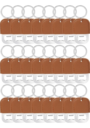 24 Adet Boya Deri Şişe Açacağı Anahtarlık Bira Çelik Şişe Açacağı Kahverengi