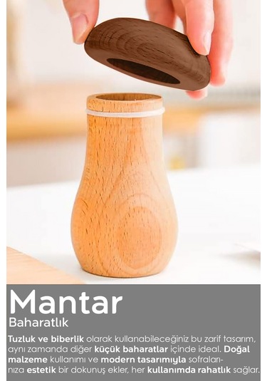 2'li Mantar Model Bambu Baharatlık - Tuzluk Biberlik Karabiberlik Baharat Takımı 35 Ml Bej
