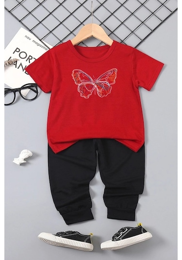 Çocuk Butterfly Alt - Üst Eşofman Takımı Kırmızı