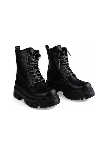 Glint Siyah Rahat Kadın Bağcıklı Bot Siyah